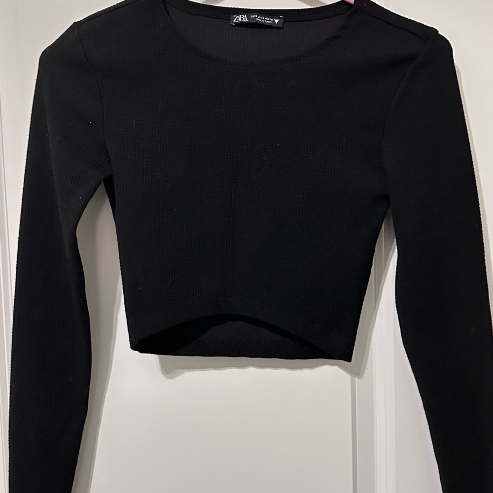 Zara Elegant Black Long Sleeve Crop Top